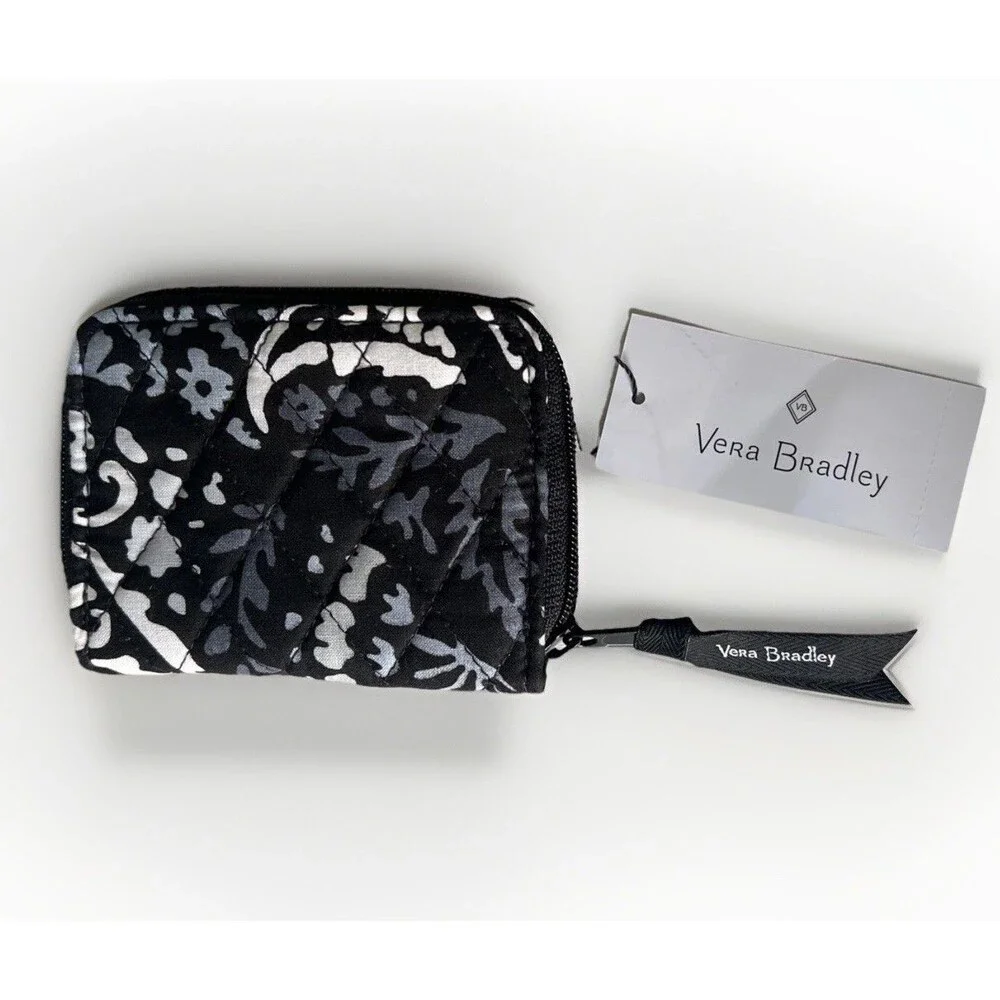 Vera Bradley NOIR PAISLEY RFID Cotton Petite Zip Around Wallet NWT - Picture 1 of 12